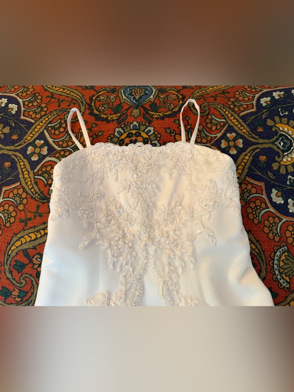 David's Bridal white Flowergirl Jr Bridesmaid 1st Holy Communion dress w/lace - Picture 4 of 12